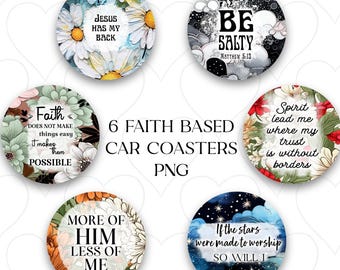 Car Coaster Christian Quotes PNG Bundle,  Inspirational Religious Round Coasters Digital File,  Sublimation Graphics, POD Commercial Use