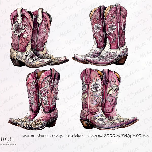 COWGIRL BOOTS Pink digital download files Png Sublimation Design,  ClipArt for shirts, hats, stickers, mugs,  tumblers Commercial