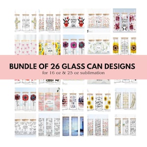 Sublimation Tumbler Wrap Bundle,  25 oz & 16 oz Glass Can Tumbler Wrap Designs, PLR Commercial Use Okay 26 Designs