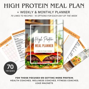 High Protein Meal Plan Made Easy, + Printable Weekly & Monthly Planner Canva Template, 70 Recipe Links Included, DFY PLR Digital Download