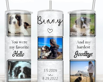 Pet Memorial Photo Collage Design Wrap 20 oz Skinny Tumbler Loss of Dog Tumbler Design Personalize with Text + free designs