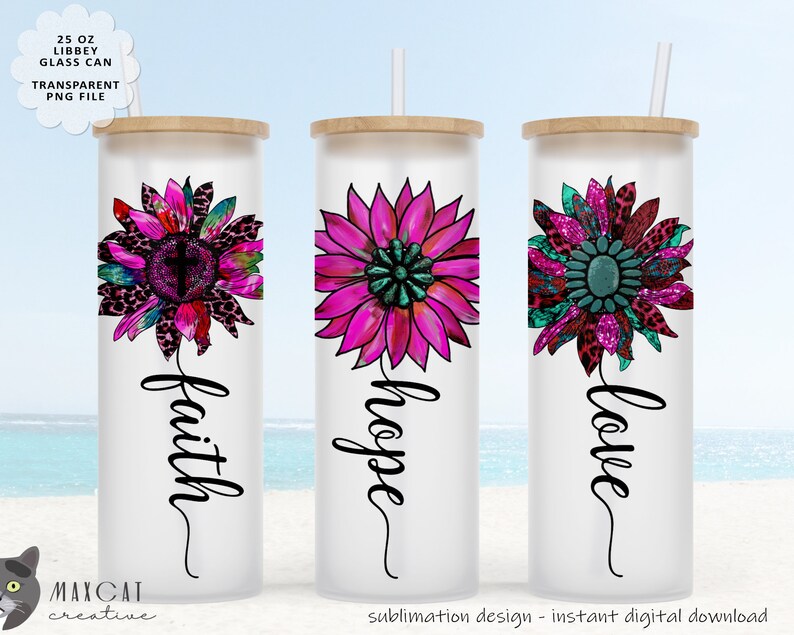 Libbey Glass 25 Oz Can Tumbler Wrap Sublimation Designs FAITH Etsy