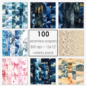 Digital Paper Bundle Printable Scrapbook, 100 Bulk Seamless Pattern Digital Download, Variety Pack Clipart Sublimation Design PLR