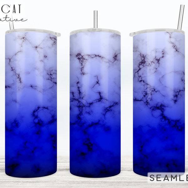 Cobalt Bue Marble Ombre Tumbler Design Wrap 30 oz & 20 oz Skinny Tumbler PNG 2 FILES Sublimation design Gradient Tumbler Commercial Use