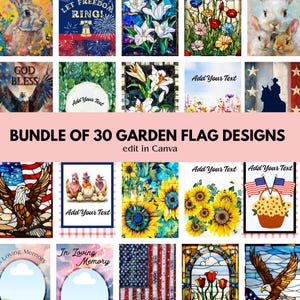 Garden Flag PNG Sublimation Design Bundle, Templates Edit in Canva, 12x18 Set 30 Sublimation Designs, Add Text, Photos