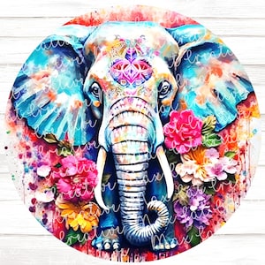 Boho Elephant Wind Spinner PNG, Colorful Watercolor Sublimation Design, Instant Digital Download Windspinners • Free Designs •