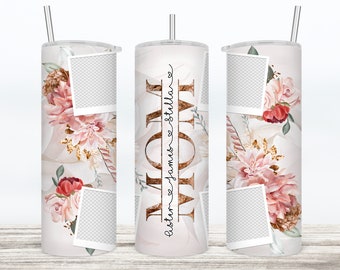 MOM Vintage Rose Picture Tumbler Sublimation Design Split to Add Names 2 FILES Png floral wrap 20 oz skinny tumbler Seamless Commercial
