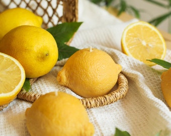 Lemon shaped candle garden party candle original hostess gift food candle soy wax yellow candle fruit candle lemon scent kitchen decor
