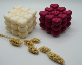 Heart Cube Soy Wax Candle - Romantic Home Decor - Aesthetic Minimalist Candle - Valentine's Day Gift for Her - Handmade Unscented Candle