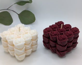 Flower Cube kaars, romantische Valentijnsdag kaars, cadeau voor haar, handgemaakt 100% natuurlijke sojawas, rood, roze, wit