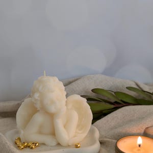 Cherub baby angel candle for baptism party favor gift for mom baby shower hostess gift Christmas candle meditation candle cherub candle
