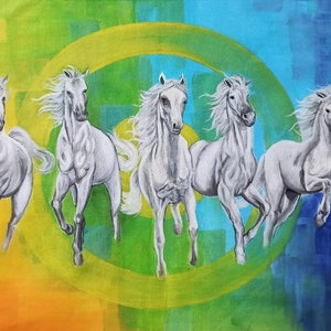 7 Horses Painting - Vastu & Feng Shui Inspired Art, 48″X24″, Acrylic on Canvas,  Unframed