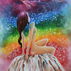 Original Painting - Cosmic Feminine with 7 Chakras, Acrylic on Canvas