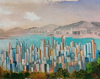Dipinto originale di paesaggio urbano in acrilico / Opera d'arte senza cornice 19"x12"