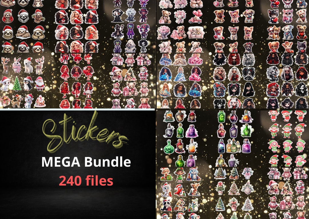 Printable Stickers Mega Bundle 240 Festive Designs for Scrapbooking ...