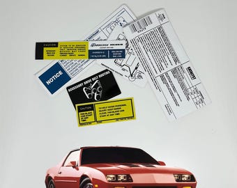 Chevrolet Camaro / Iroc / Firebird / Transam 3rd Gen F Body Restoration Warning Caution Engine Stickers
