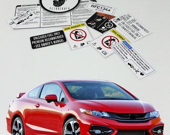 Honda Civic Si 2012 2015 Waarschuwingsstickers autorestauratie onder de motorkap