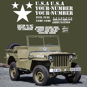 Willys Cj5 Kaiser Army Usa WW2 sticker aanpasbare set