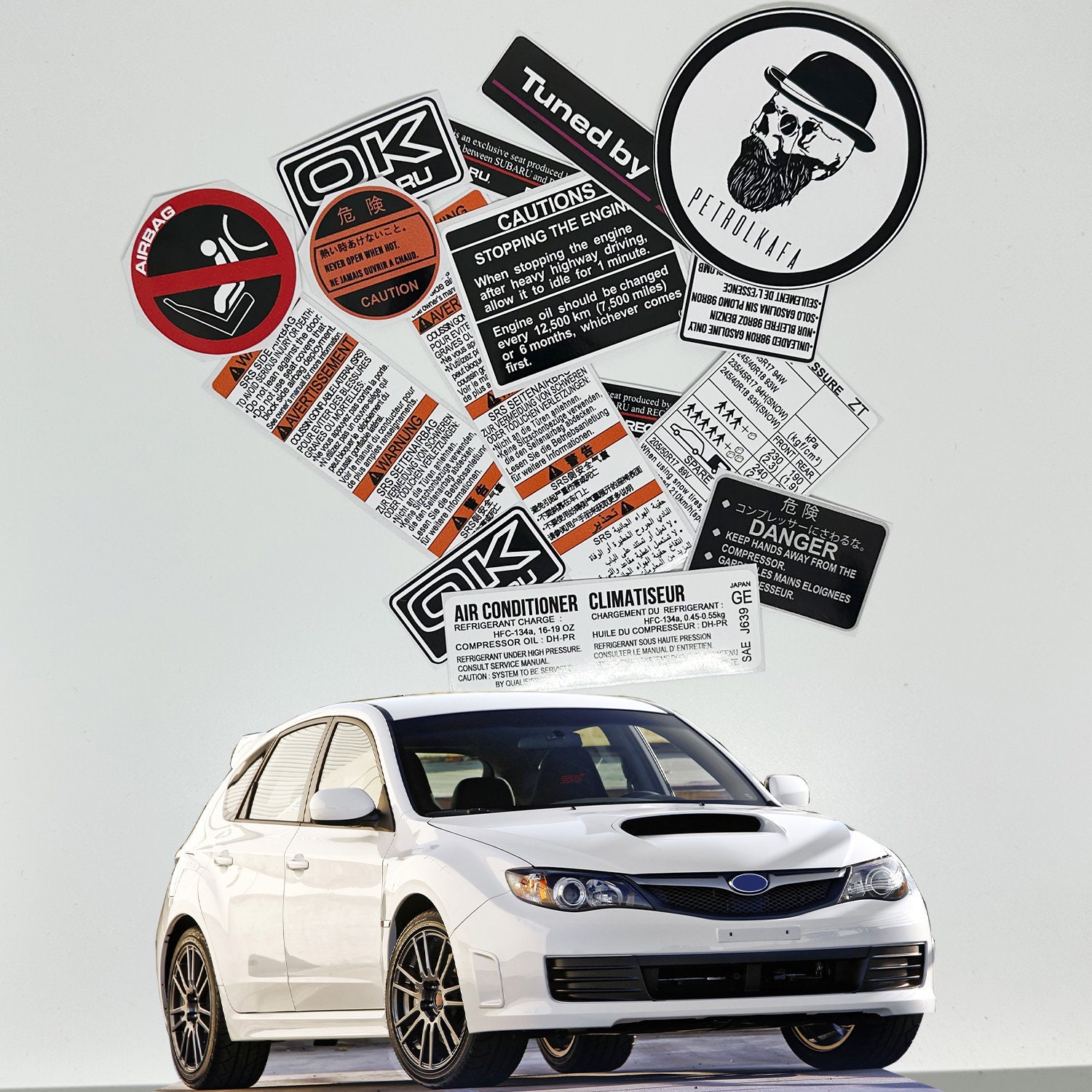 Subaru Wrx Sti S206 Underbonnet Car Restoration Warning Stickers