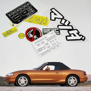 Mazda MX5 NB Restoration Warning Caution Underbonnet Engine Bay Stickers Label