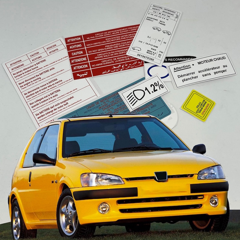 Peugeot 106 Restoration Warning Caution Underbonnet Engine Bay Stickers ...