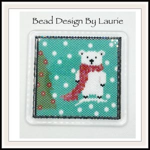 Beaded Polar Bear Christmas Peyote Stitched Coaster Digital Pattern