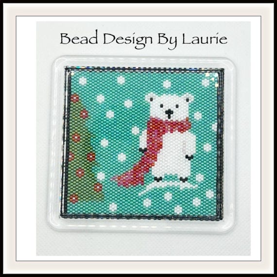 Beaded Polar Bear Christmas Peyote Stitched Coaster Digital Pattern