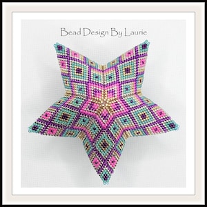 Beaded 3D Star Christmas Plaid Ornament Peyote Stitched Digital Pattern