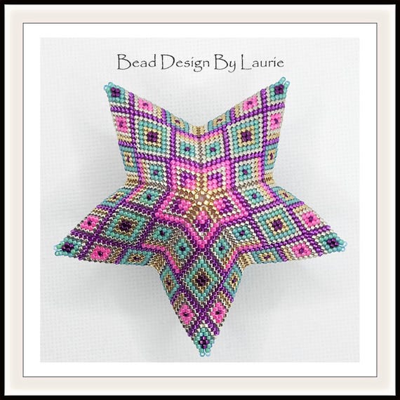 Beaded 3D Star Christmas Plaid Ornament Peyote Stitched Digital Pattern
