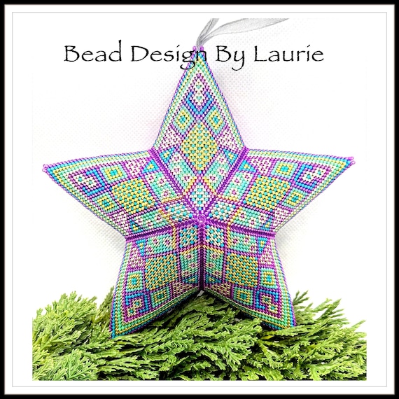 Beaded 3D Star Cool Colors Christmas Ornament Peyote Stitch Digital Pattern