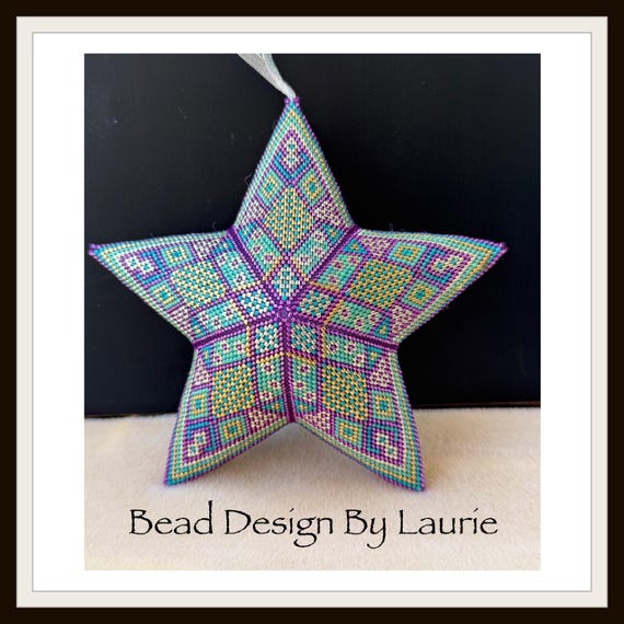 Beaded 3D Star Cool Colors Christmas Ornament Peyote Stitch Digital Pattern