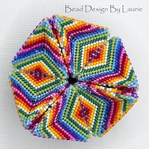 Rainbow Kaleidocycle Digital Peyote Pattern. This is a digital pattern on how to make a beaded 3D peyote Kaleidocycle. I have included a tutorial on how to make the Kaleidocycle with pictures and a word chart and list of beads needed.