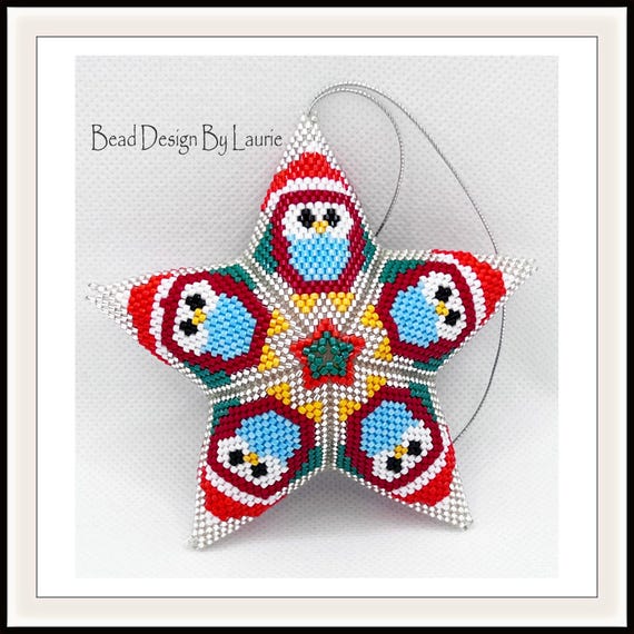 Beaded Christmas Owlet 3D Star Ornament Peyote Digital Pattern