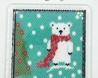 Polar Bear Christmas Beaded Peyote Stitched Coaster Digital Pattern