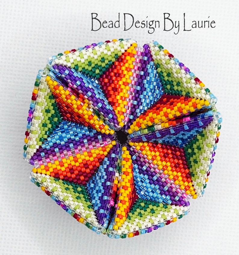 Rainbow Kaleidocycle Digital Peyote Pattern. This is a digital pattern on how to make a beaded 3D peyote Kaleidocycle. I have included a tutorial on how to make the Kaleidocycle with pictures and a word chart and list of beads needed.