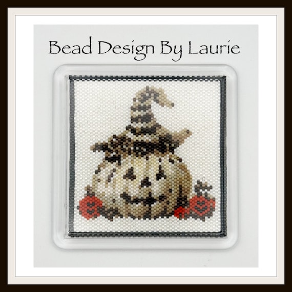 Beaded Ghostly Pumpkin Coaster Digital Pattern Peyote Stitched