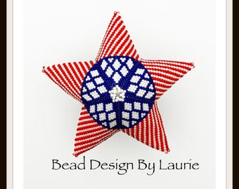 Patriottisch 3D-ornament met peyote-gestikte ster en digitaal patroon met kralen