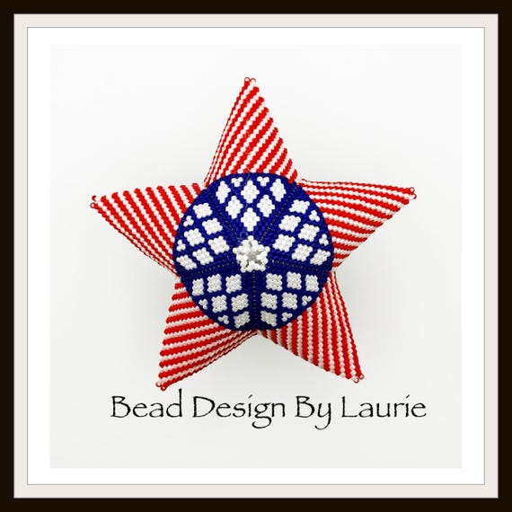 Beaded Patriotic 3D Peyote Stitched Star Digital Pattern Ornament