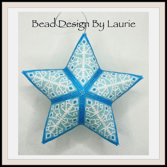 Beaded Blue Christmas Tree Snowflake Star Ornament Peyote Stitched Digital Pattern