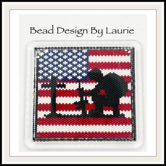 Beaded Kneeling Soldier Peyote Stitched Flag Coaster Digital Pattern
