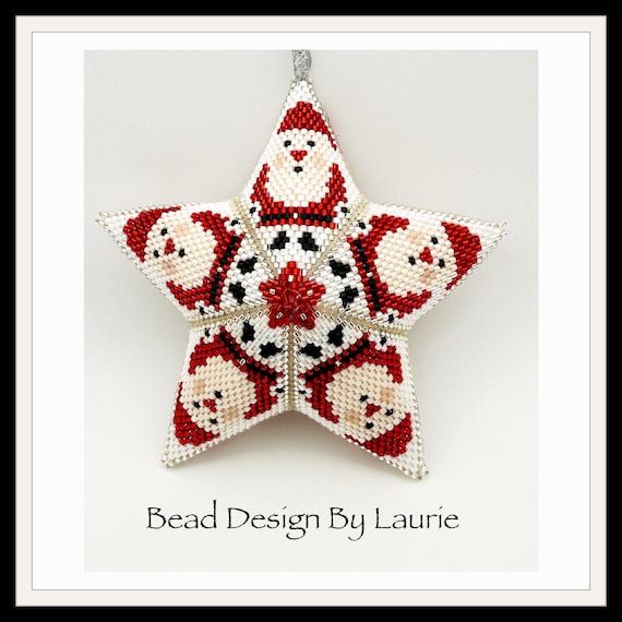Beaded Christmas Star Santa Peyote Stitched Digital Pattern