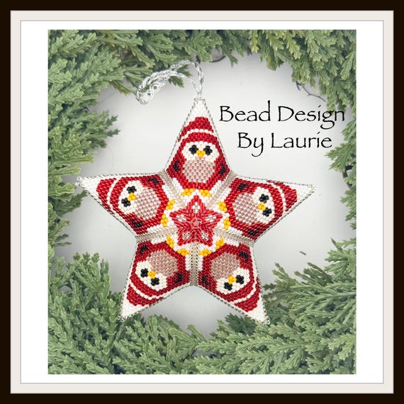 Beaded Santa Owl Star Ornament Peyote Stitched Digital Pattern