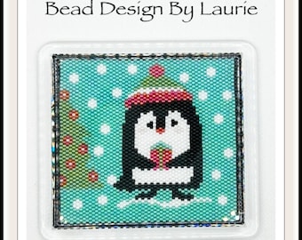 Beaded Coaster or Tapestry Penguin Peyote Stitched Christmas Digital Pattern