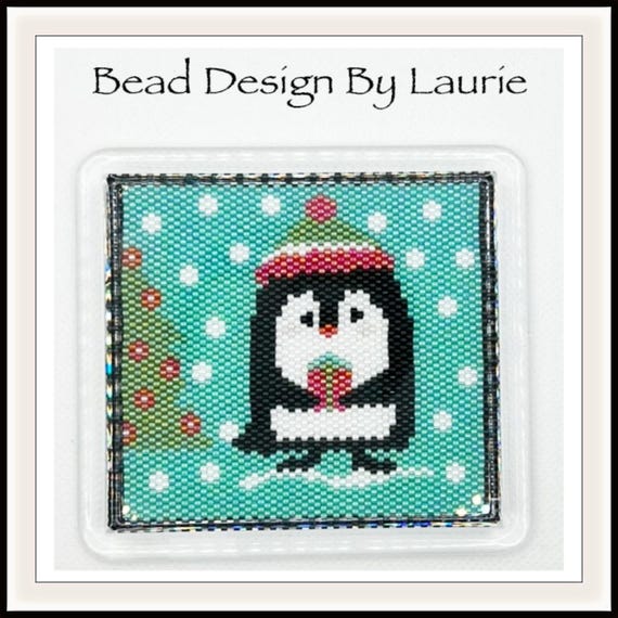 Beaded Penguin Peyote Stitched Christmas Coaster Digital Pattern