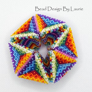 This is a digital pattern on how to make a beaded 3D peyote Kaleidocycle. I have included a tutorial on how to make the Kaleidocycle with pictures and a word chart and list of beads needed.