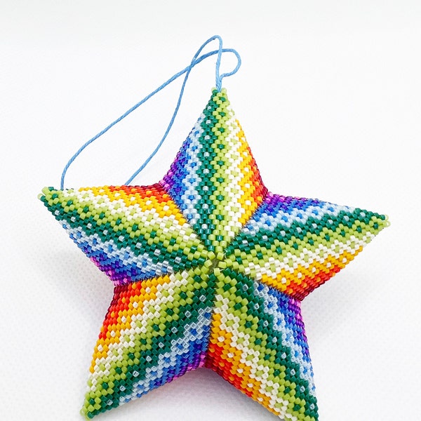 Rainbow 3D Star Ornament Digital Peyote Pattern 20 rows