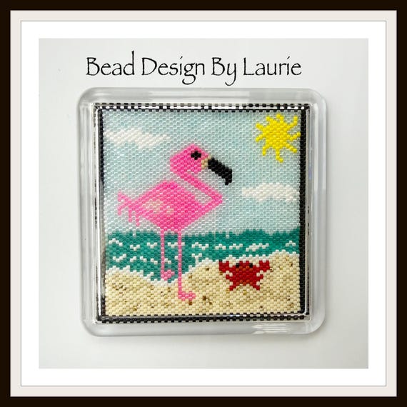 Beaded Flamingo at the Beach Peyote Digital Pattern