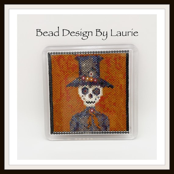 Beaded Coaster Spooky Skeleton Peyote Stitch Digital Pattern