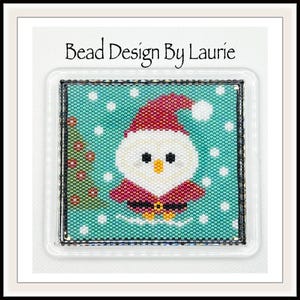 Beaded Santa Owl Coaster Peyote Stitched Digital Pattern