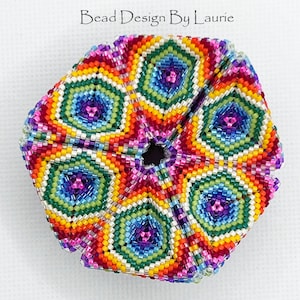This is a digital pattern on how to make a beaded 3D peyote Kaleidocycle. I have included a tutorial on how to make the Kaleidocycle with pictures and a word chart and list of beads needed.
